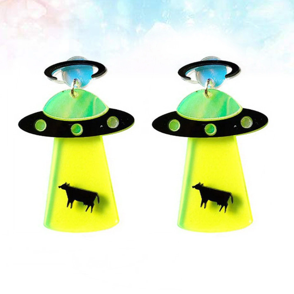 2 Pairs Unique Creative UFO Shaped Earrings Exaggerated Acrylic Earring Drop Earrings Jewelry for Women Girls Ladies