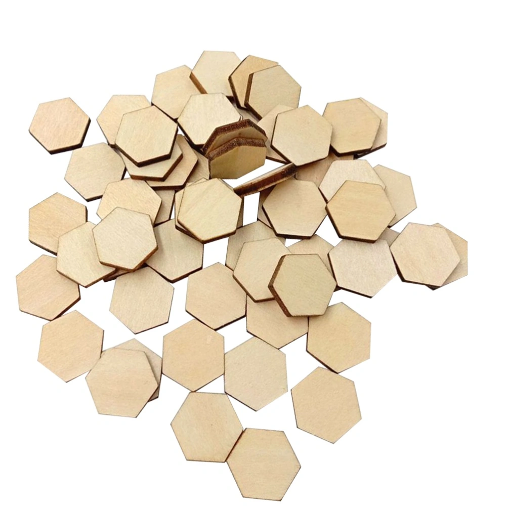 100PC 17.5MM Beech Wooden Hexagonal Pieces Ornaments Wooden Shapes Ornaments Embellishment DIY Crafts Decorations for Wedding Birthday Christmas