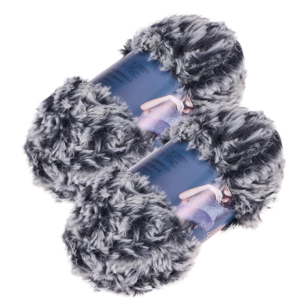 2PCS Imitation Wool Super Fur Yarn Chunky Fluffy Faux Fur Yarn Eyelash Yarn for Crochet Knit (Flower Black)