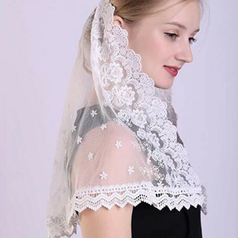 Catholicism Lace Veil Women Scarf Fashion Neckerchief Head Covering Mass Scarf White Random Pattern