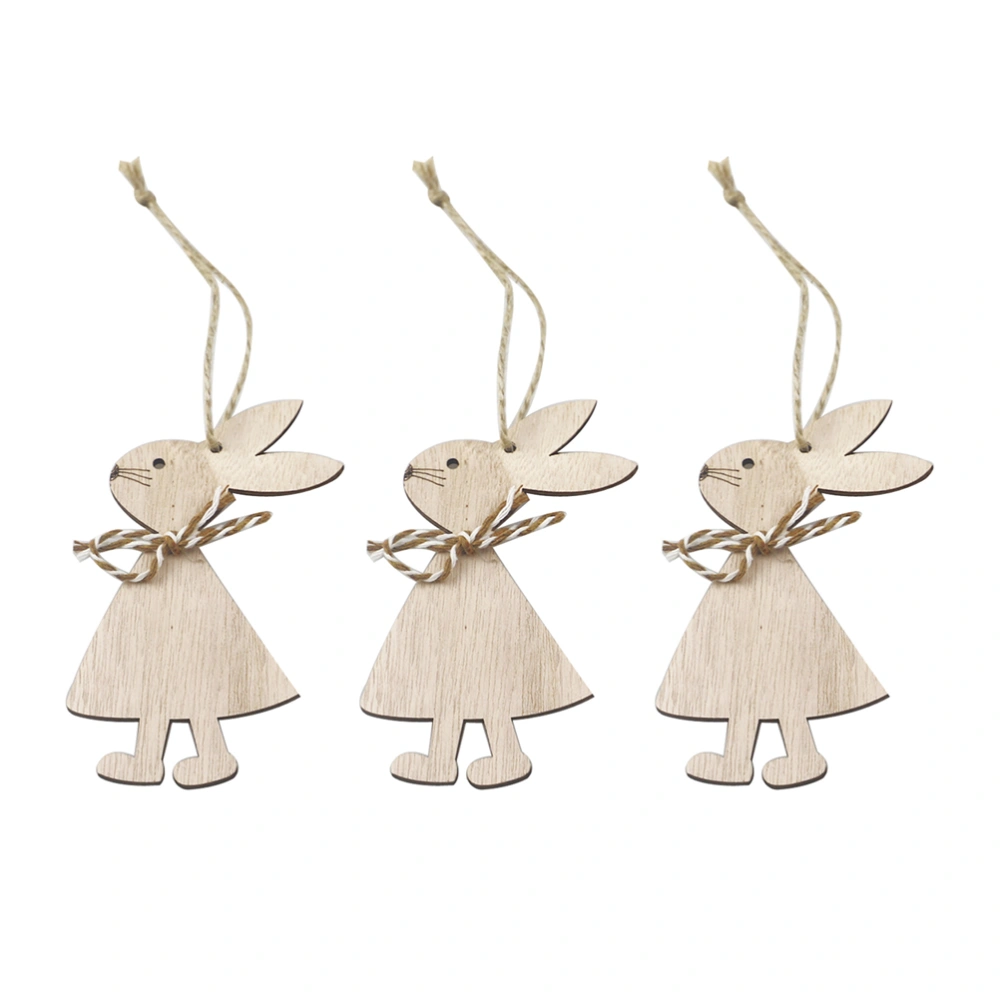 6PCS Wooden Easter Rabbit Hanging Decor Adorable Wooden Rabbit Hanging Pendant Cartoon Wood Rabbit Crafts Pendants Creative Bunny Wooden Pendant Decor Chic Easter Wood Rabbit Pendants for Easter Party Decor Style 1