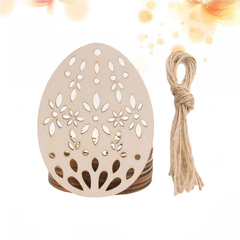 20pcs Easter Egg Shape Wooden Pendants Easter DIY Hanging Decor Hollow-out Hanging Ornaments Party Adornments for Home Festival with Hemp Rope (191104D)