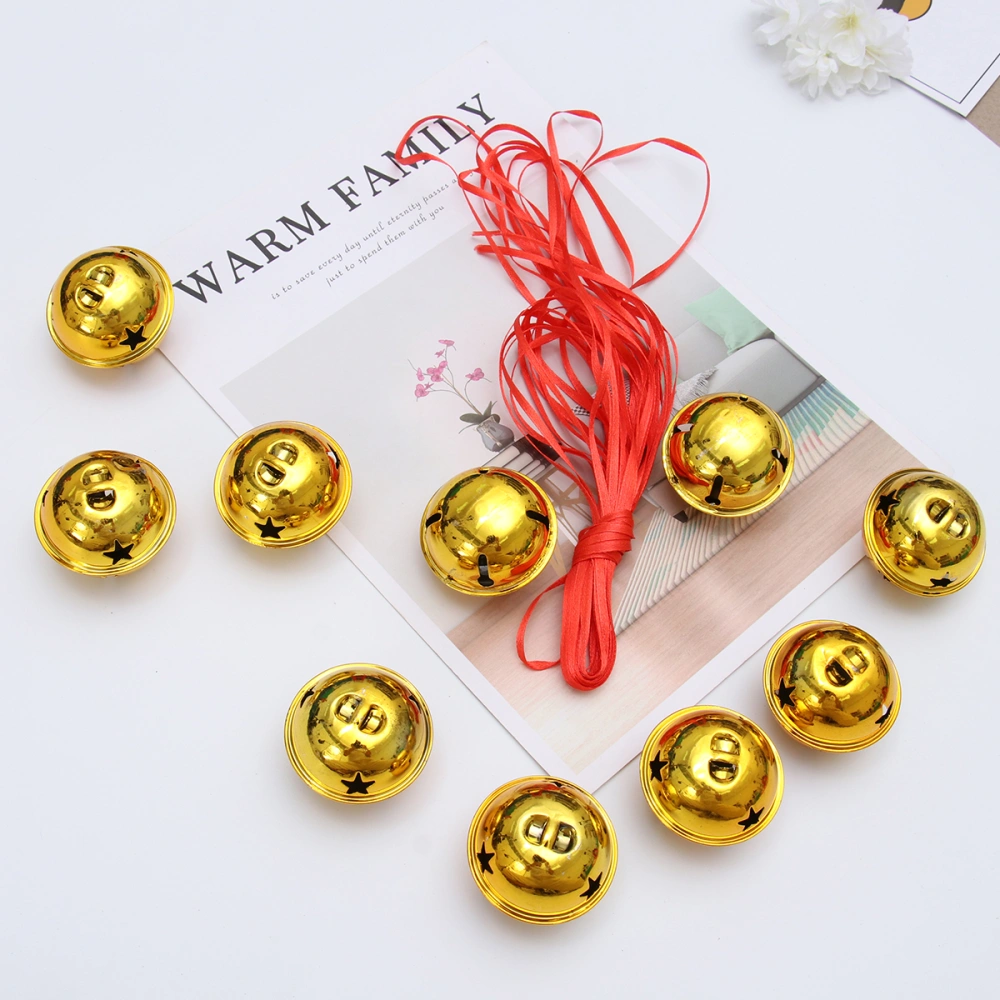 21Pcs Five-point Star Christmas Bells Mini Creative Shiny Rattle Bells Handmade Small Christmas Jingle Bell (20pcs 4cm Golden Bells+10m Ribbon)