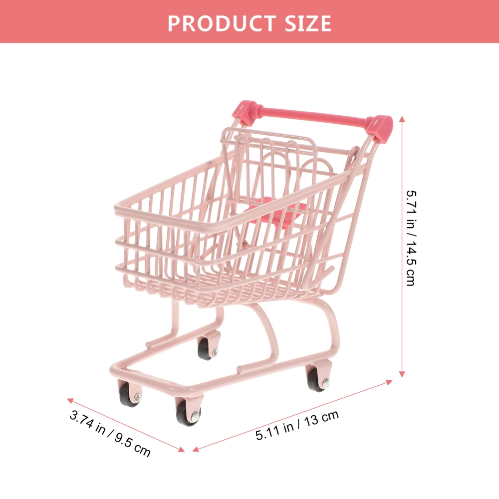 1PC Mini Shopping Cart Iron Trolly Desktop Storage Basket Holder Photo Props - Size M (Wheel Color Random)