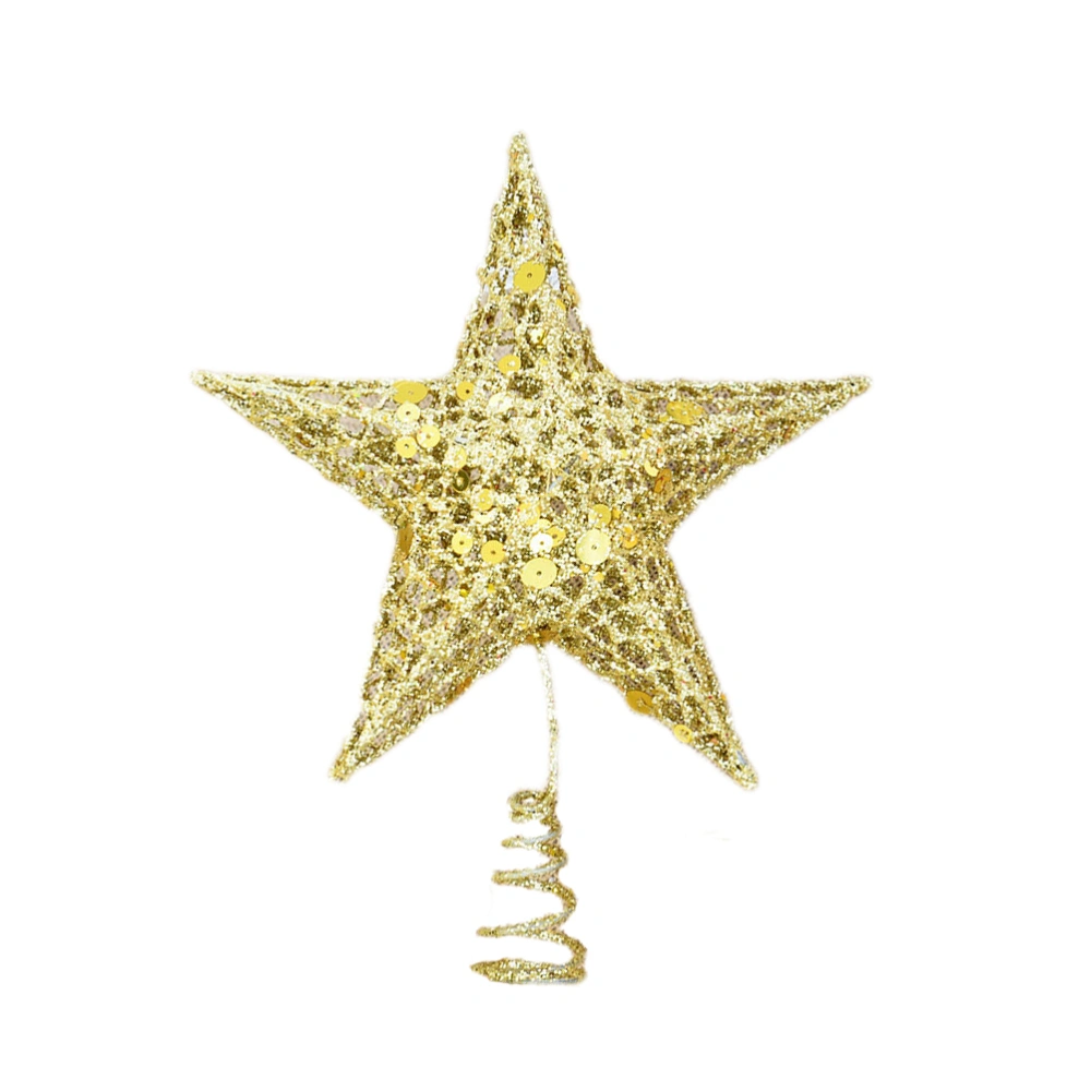 20cm Star Tree Topper 5 Pointed Glitter Treetop Shiny Christmas Tree Ornament for Home Party(Golden)