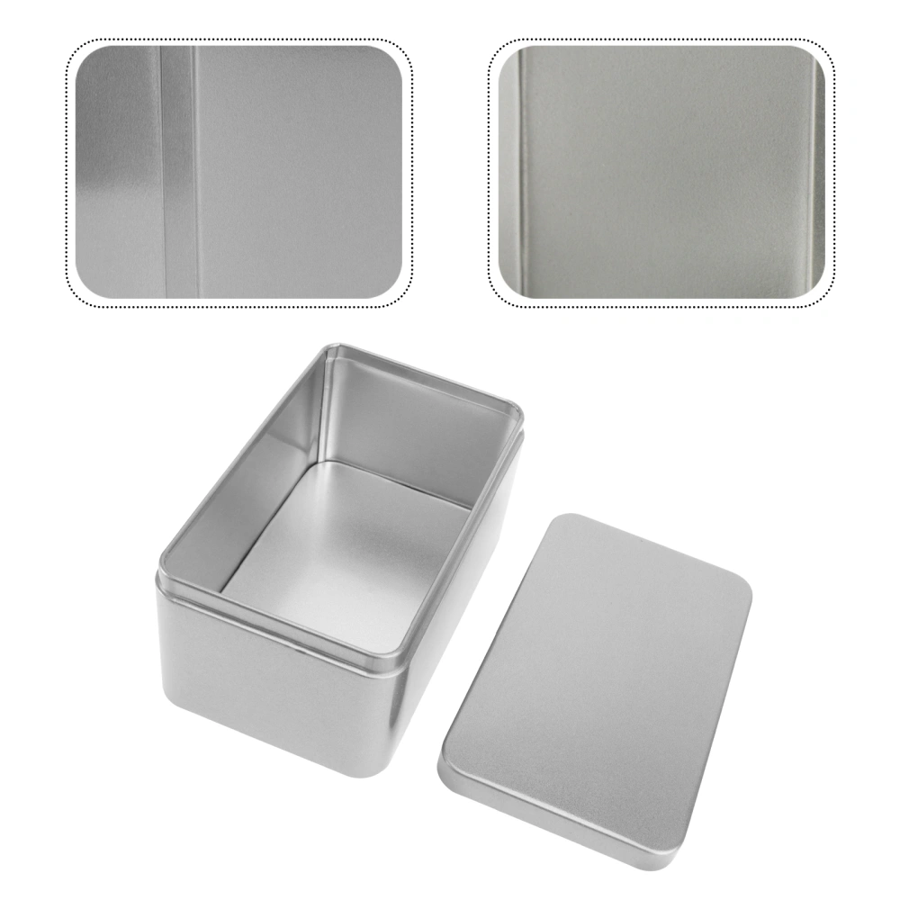 Rectangular Tinplate Box Mini Portable Tea Leaf Storage Container Candies Organizer Home Storage Box - 13x8x6cm (Silver)