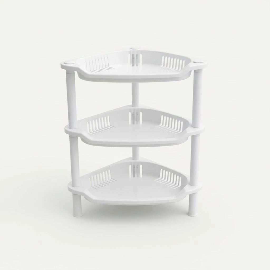 3 Layer Plastic Small Storage Shelves Plastic Basket Corner Shelf Organizer Desk Stand Rack Bathroom Shelves for Home Household Kitchen(White)