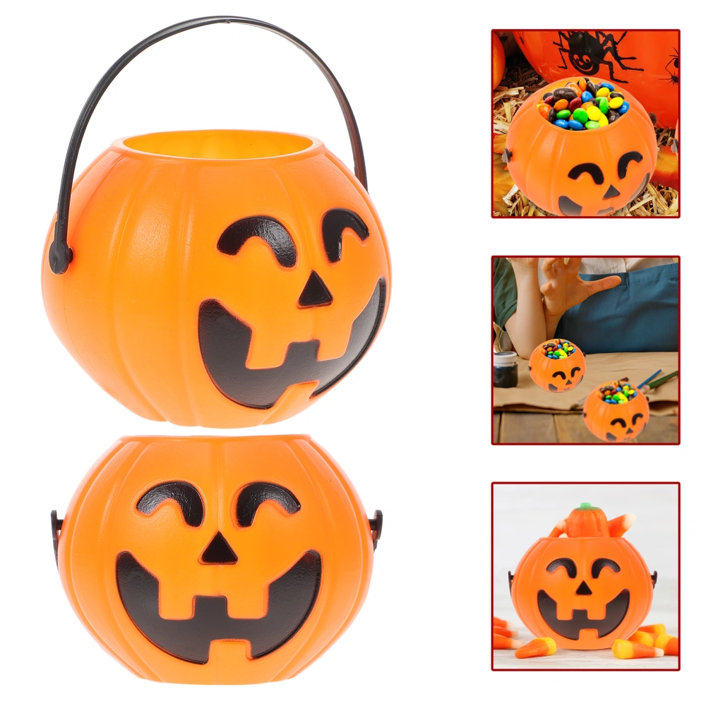 10pcs Halloween Portable Pumpkin Bucket Children Trick or Treat Pumpkin Candy Pail Holder (Orange)