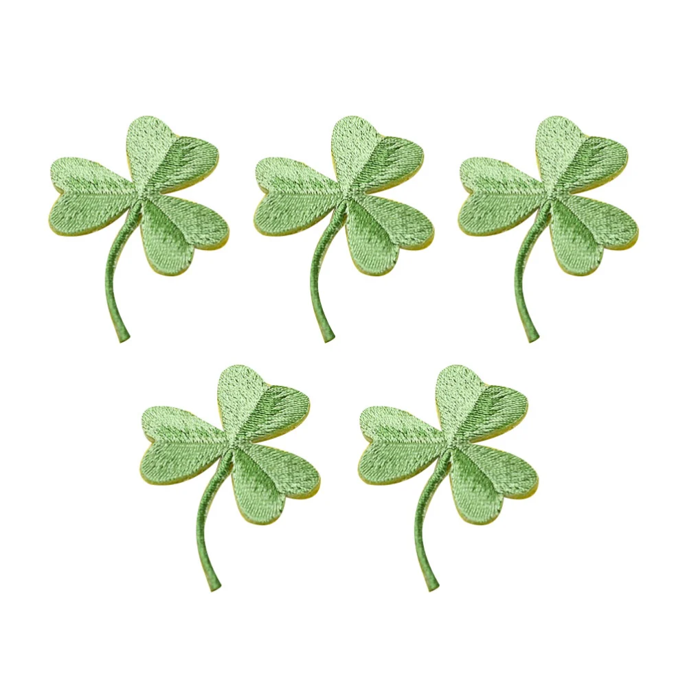 5 Pcs Hot-melt Adhesive Decal Patches Three-lobed Pattern Embroidery Clover Applique DIY Sticker for Jackets Jeans Bags Clothing Arts Crafts Decoration (Green)