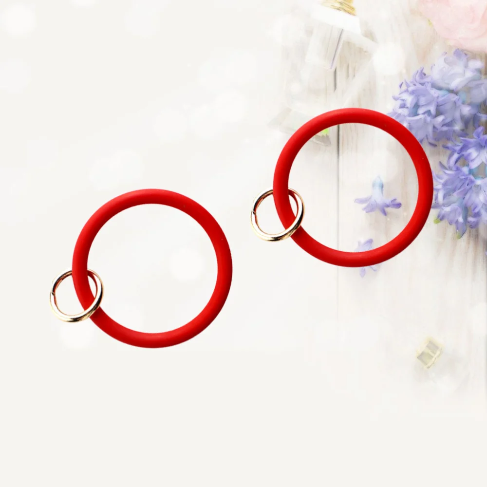 2pcs Silicone Key Ring Bangle Key Chain Wristlet Circle Keychain Holder Keychain Clip for Women Girls (Red)