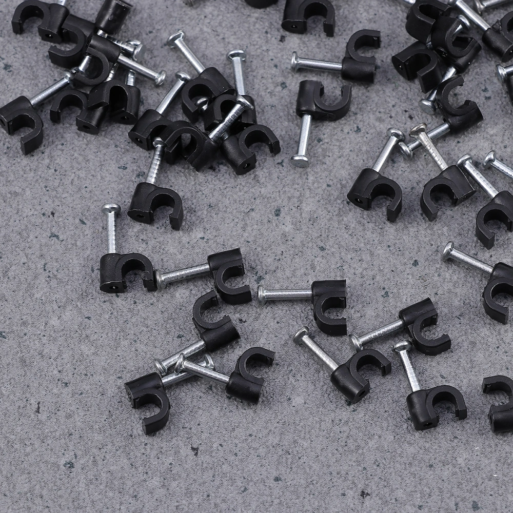 100pcs 7mm Plastic Cable Clip Wire Cord Fastener Telephone Line Tie Fixer Organizer Wall Clamp (Black)