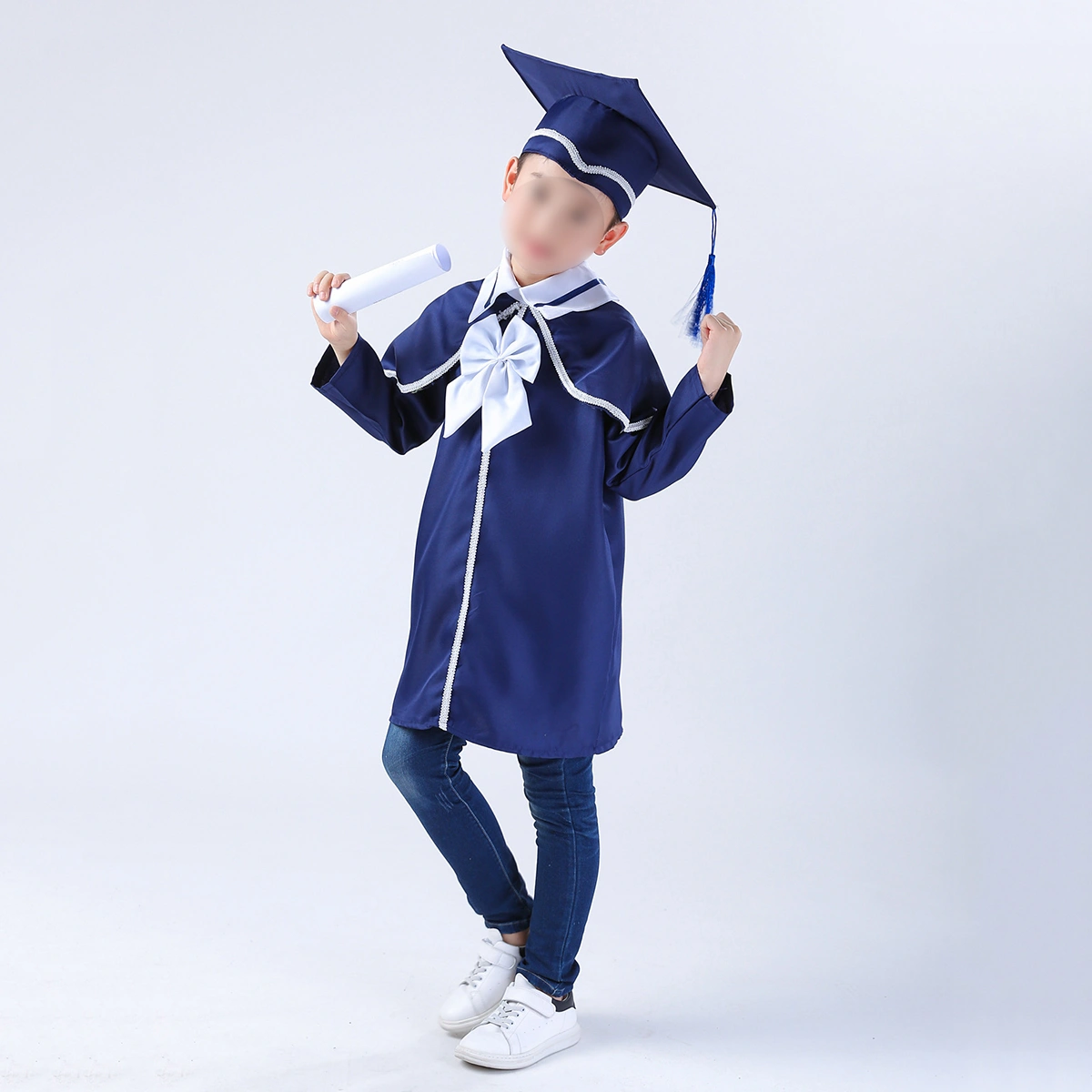 Children's Graduation Gown and Doctoral and Gown - 140cm(Navy Blue)