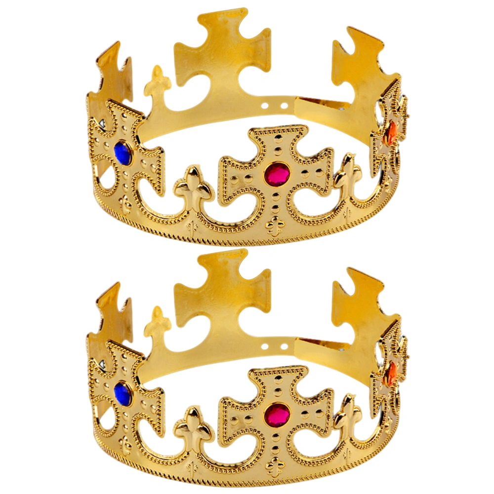 2 Pcs Halloween Party Golden King Crown Plastic Plating Queen Crown Antique Royal Medieval Crown Cross Crown Theater Halloween Prop Birthday Party Favors