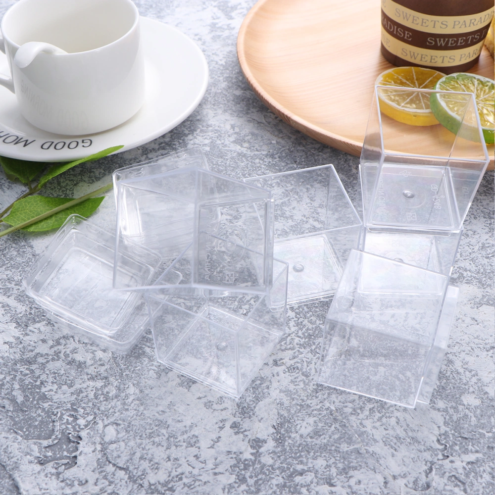 10pcs Transparent Plastic Mousse Cup Square Container for Jelly Yogurt Dessert (with Cover)