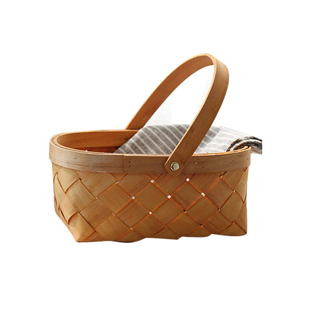 Portable Handmade Rattan Storage Container Storage Basket Houseware Storage Basket Wooden Woven Storage Basket with Handle(Small)