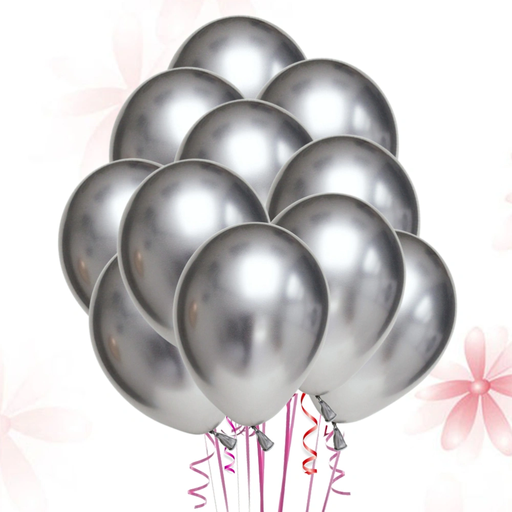 50pcs 10 Inches Latex Thicken Balloons Metallic Color Party Ornaments Supplies (Silver)