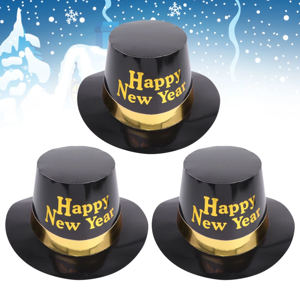 3pcs Party Happy New Year Letter Tophat Paper Hats Creative Headdress Decorations Party Favors for Cosplay Party (Yellow Letter)