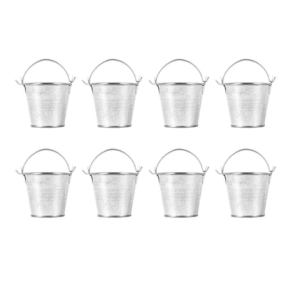 8pcs 8pcs Miniature Tinplate Bucket Small Flower Bucket Tinplate Flower Bucket Mini Plants Bucket for Home (Silver)