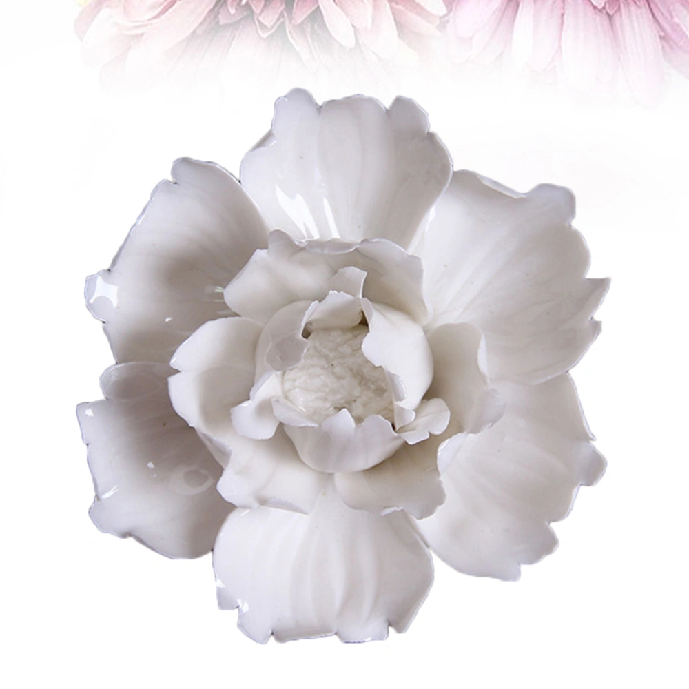 Ceramic Art Flower Wall Hanging Wall-mounted Decor Craft Artificial Stereoscopic Luoyang Peony Hanging Decor for Living Room Home Office (White, Small Size)