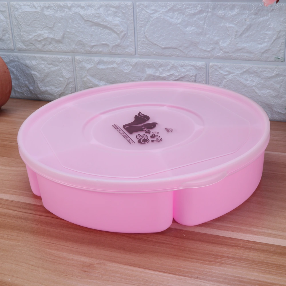 Creative Plastic Multi Sectional Snack Serving Tray Set with Lid for Home (Pink)