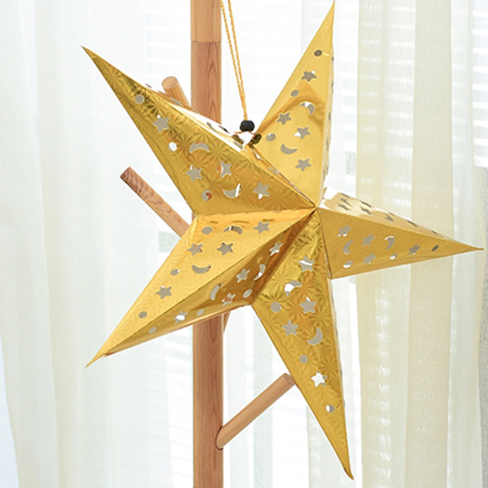 5PCS 30CM Shiny Ceiling Paper Star Lampshade Hanging Pentagram Ornament Party Home Decor for Wedding Christmas Golden