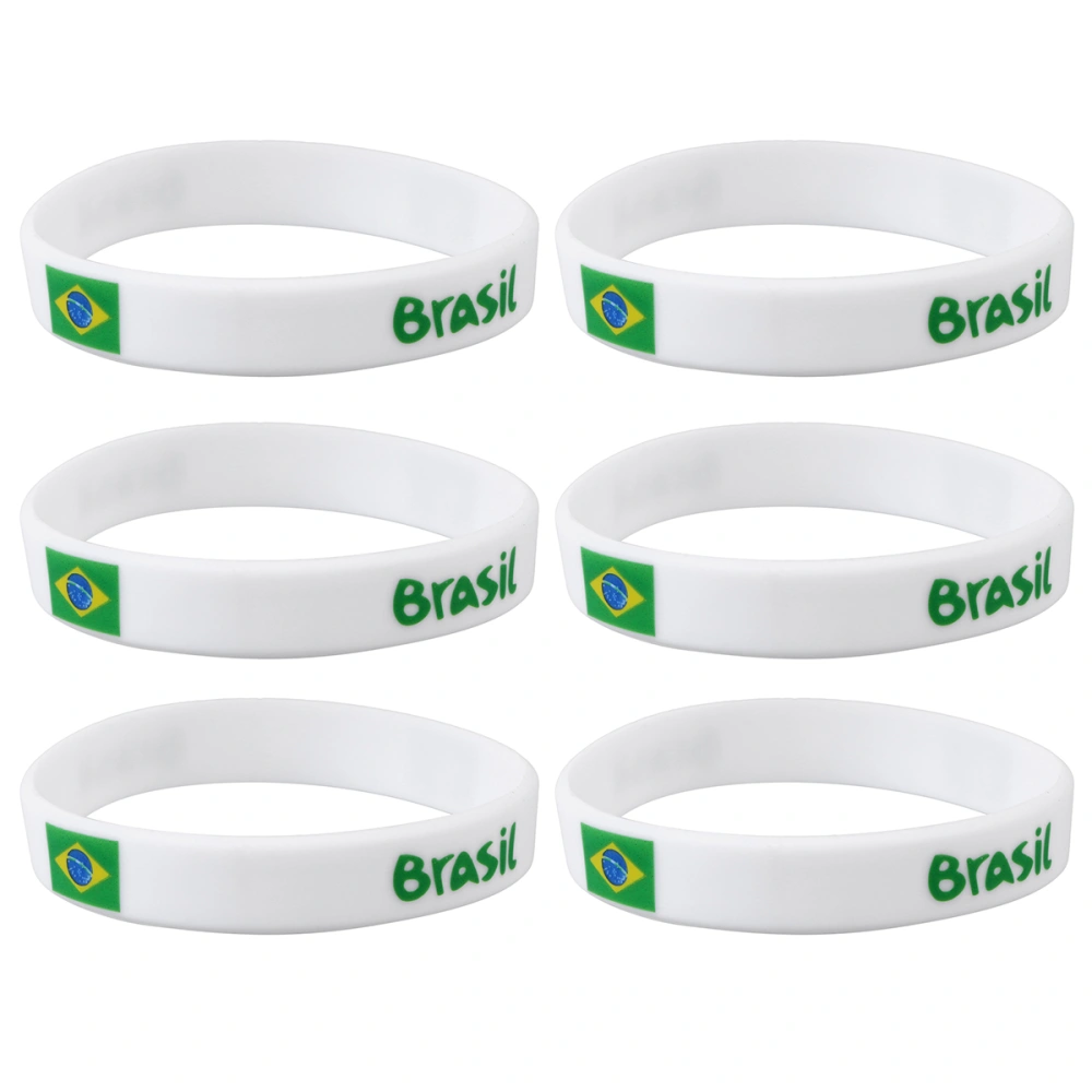 6pcs Country Flag Printed Wristband Chic Silicone Sports Bracelet Hand Ring Wristband for Sports Game Football Match (Random Style)