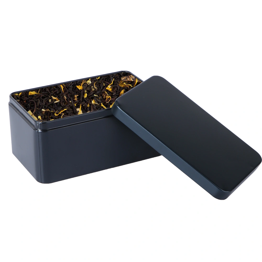 Rectangular Tinplate Box Mini Portable Tea Leaf Storage Container Candies Organizer Home Storage Box - 13x8x6cm (Black)