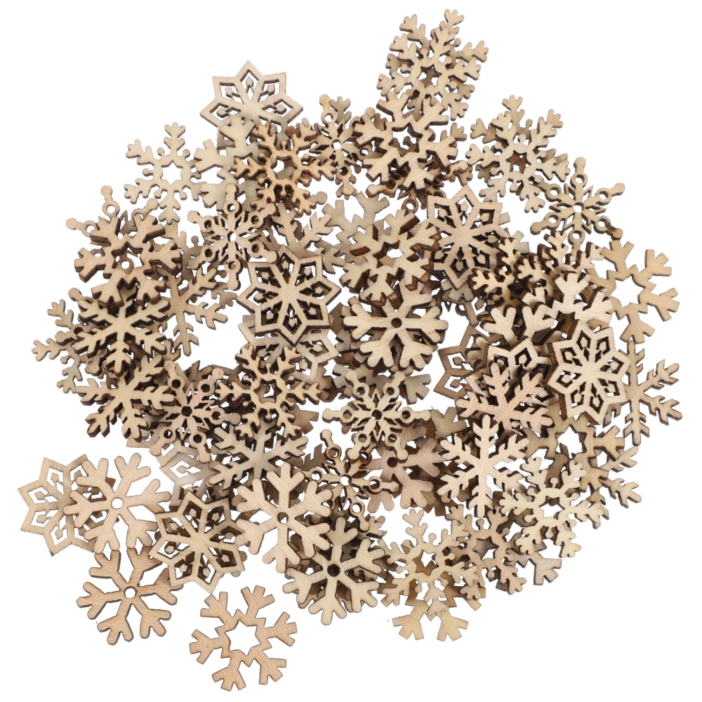 100pcs Assorted Pattern Wooden Pieces Christmas Snowflake Cutouts Craft Embellishments DIY Decorative Accessories Manual Ornament for DIY Art