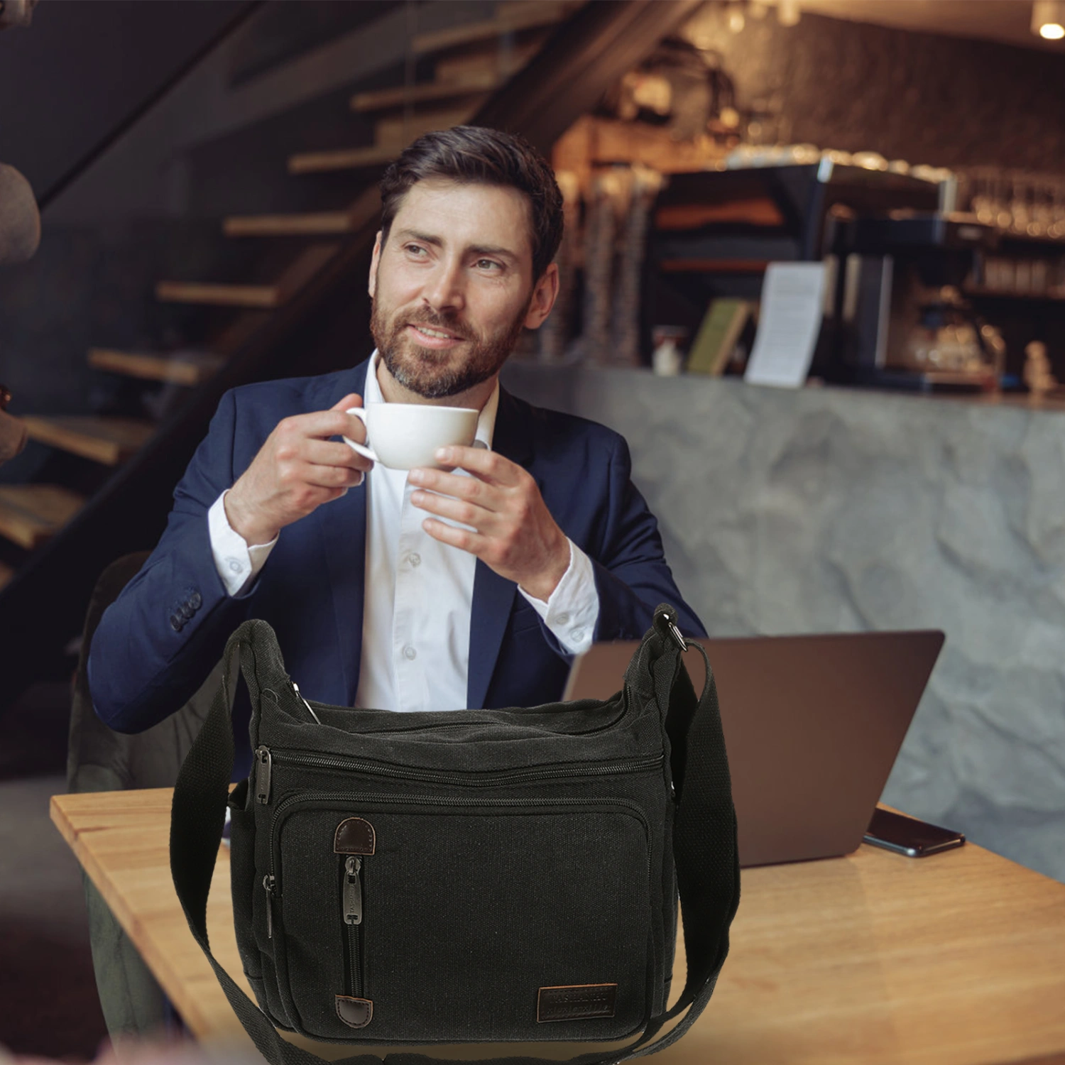 Black Mens Canvas Shoulder Messenger Bag Crossbody Satchel Travel Man's Bags