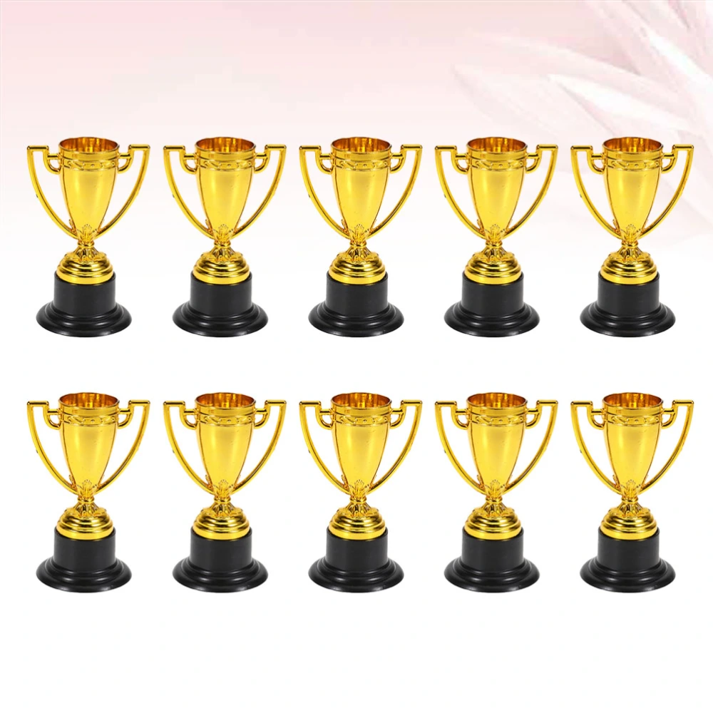 10pcs Golden Mini Award Trophy Plastic Reward Prizes Decor Kindergarten Kids Gift Awards Trophy with Black Base for Competition Games