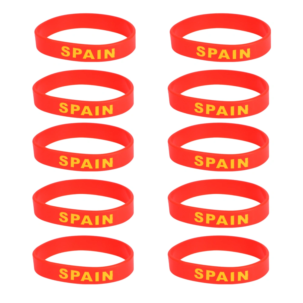 10 Pcs Flag Printed Country Silicone Wristband Fashion Sports Bracelet Hand Ring  Wristband for Sports Game Football Match(Spain)