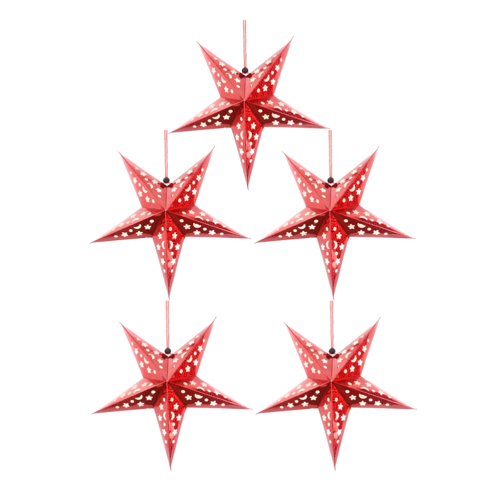 5PCS 30CM Shiny Ceiling Paper Star Lampshade Hanging Pentagram Ornament Party Home Decor for Wedding Christmas Red