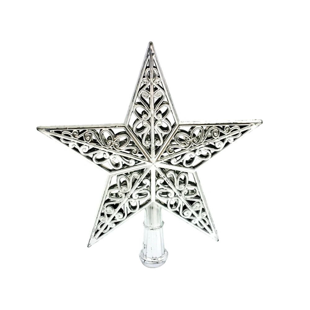 Hollowed-out Christmas Tree Sparkle Star Glittering Hanging Xmas Tree Topper Decoration Ornaments Home Decor (Silver)