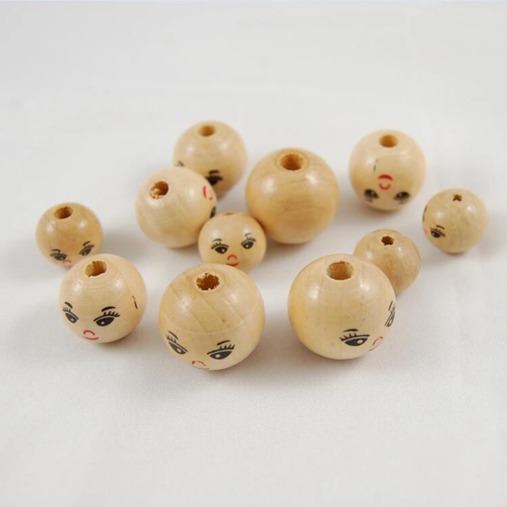 100pcs Round Wood Bead DIY String Bead Accessory Laughing Face Wood Bead (14mm)