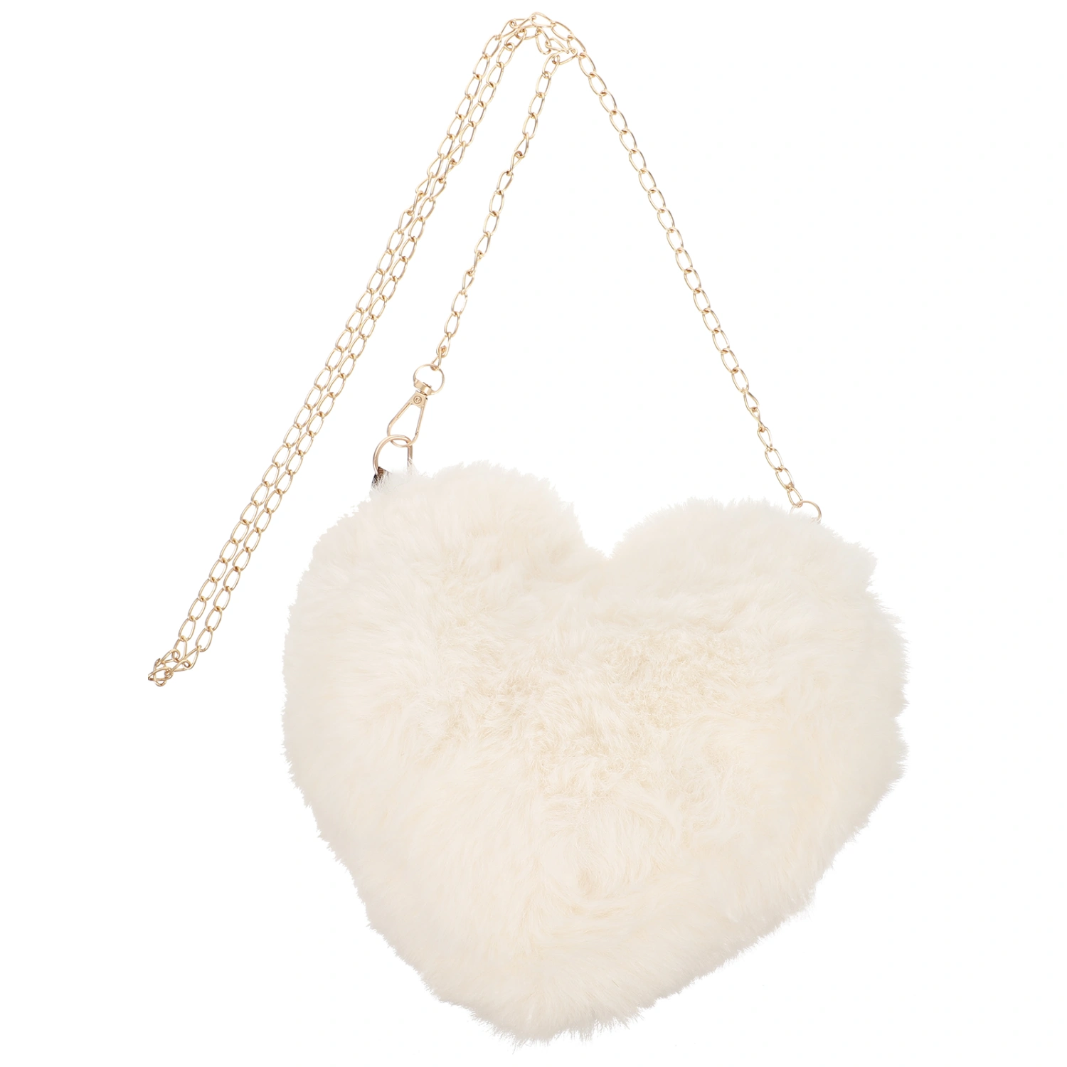 1PC Crossbody Bag with Chain Plush Peach Heart Shape Bag Chain Messenger Bag Stylish Women Shoulder Bag Portable Women Shoulder Bag for Women Lady Use Beige