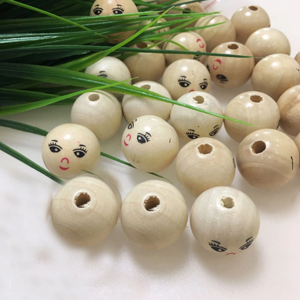 100pcs Round Wood Bead DIY String Bead Accessory Laughing Face Wood Bead (18mm)