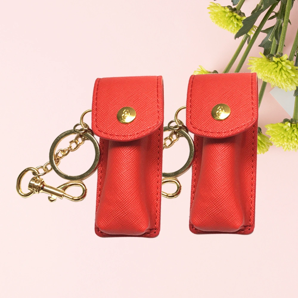 2pcs Lipstick Keychain Holder Storage Bag Lip Balm Lip Pouch Bags for Women Girls(Red)