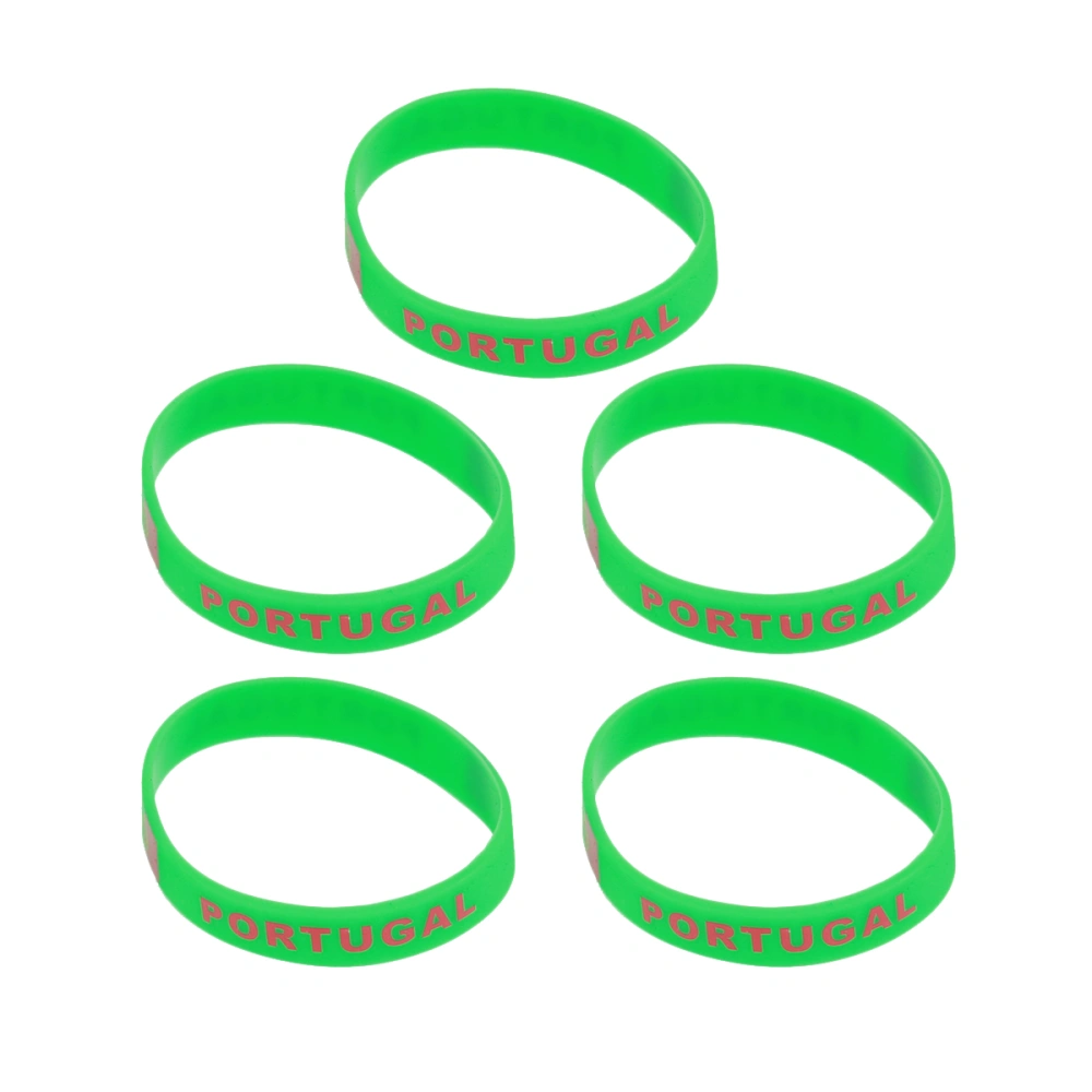 5pcs Country Flag Printed Wristband Chic Silicone Sports Bracelet Hand Ring Wristband for Sports Game Football Match (Portugal)