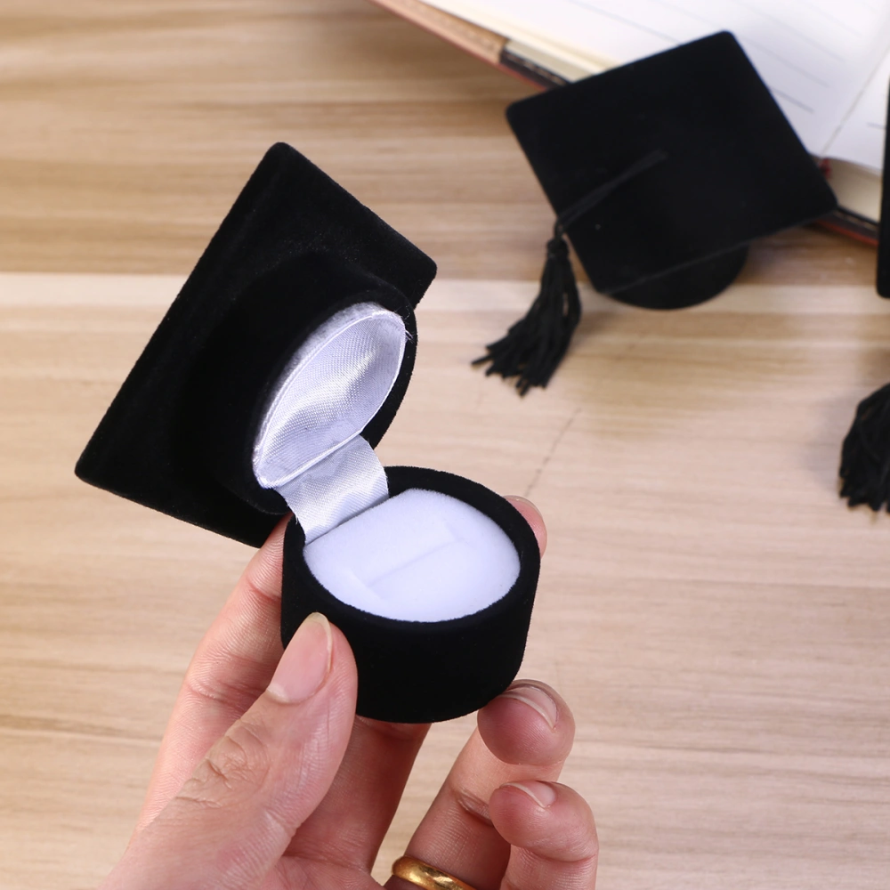 3pcs Doctor Hat Shaped Ring Box Creative Organizer Jewelry Box Storage Case Ring Holder for Graduation Ceremony Christmas Party Decoration (Black)