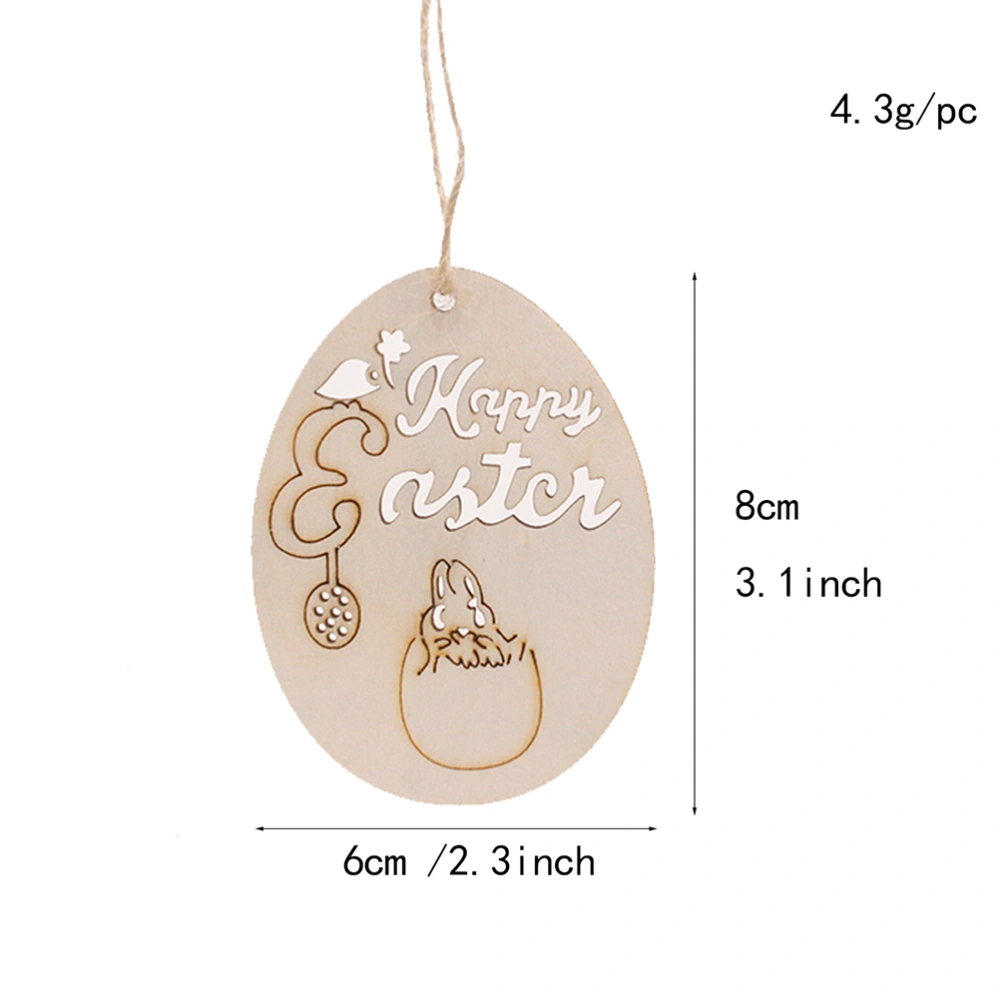 20pcs Easter Egg Shape Wooden Pendants Easter DIY Hanging Decor Hollow-out Hanging Ornaments Party Adornments for Home Festival with Hemp Rope (191104B)