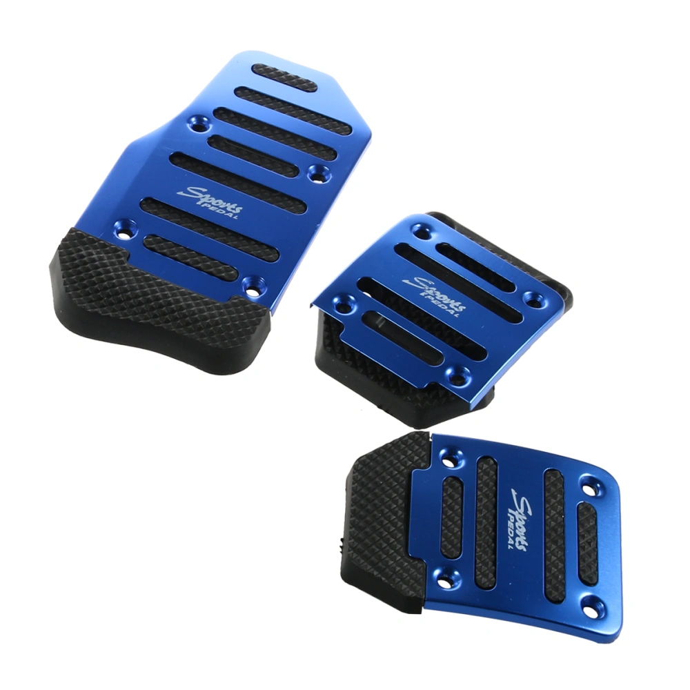 3pcs General Manual Aluminum Manual Transmission Non-Slip Car Pedal Cover Set Foot Pedals Brake Pads Kit in Color Box (Blue)