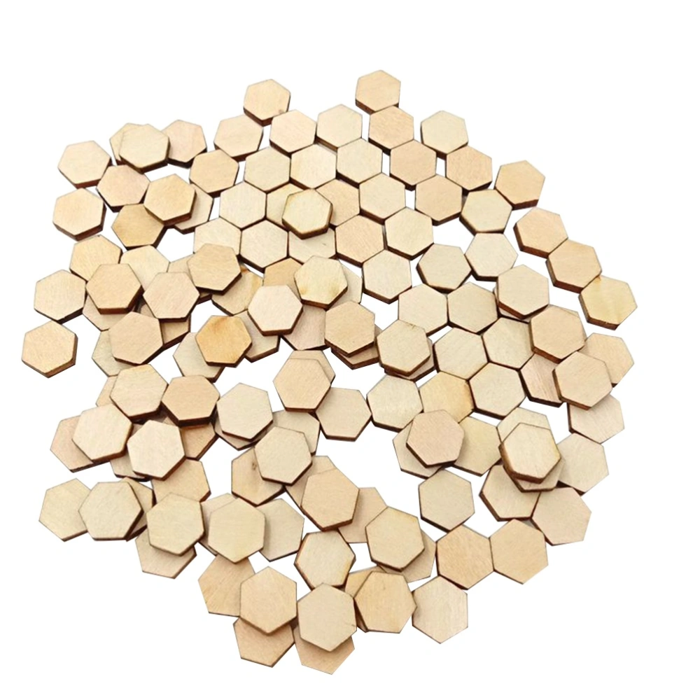 200PC 10MM Beech Wooden Hexagonal Pieces Ornaments Wooden Shapes Ornaments Embellishment DIY Crafts Decorations for Wedding Birthday Christmas