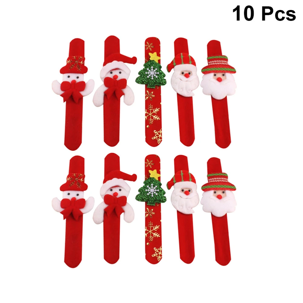 10pcs Kids Christmas Snap Bracelet Santa Snowman Design Wristband Patting Hand Band Elk Slap Bracelet Party Favor Funny Gift (Random Style)