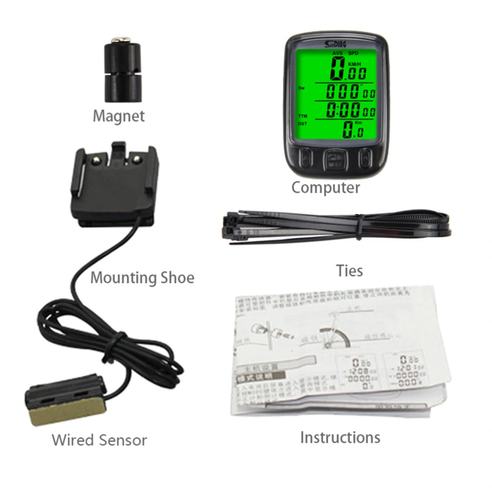 Waterproof Tachometer Multi-Function Back Light Bike Speedometer Display Odometer - English Edition (Black)