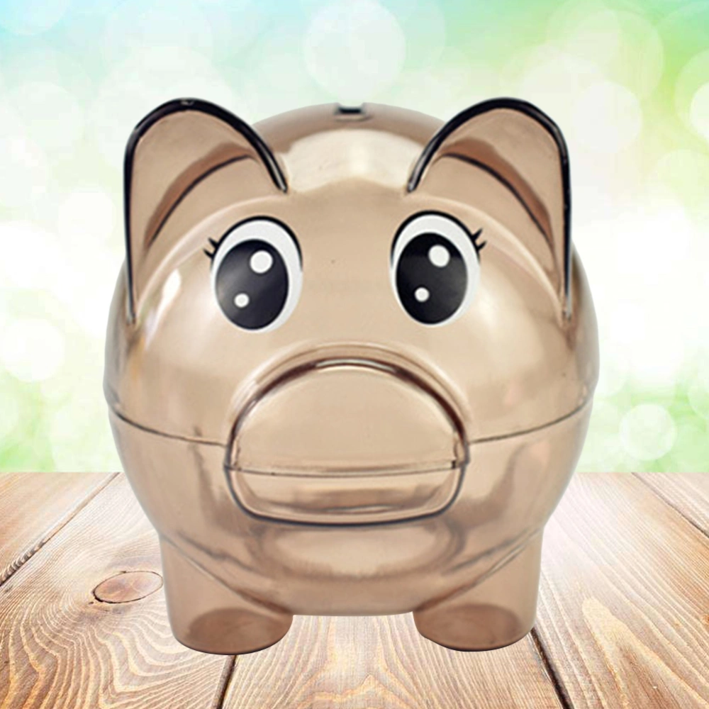 Piggy Bank Plastic Transparent Money Saving Box Coins Cartoon Pig Shaped Piggies Bank Coin Case for Kids Gift(Coffee)