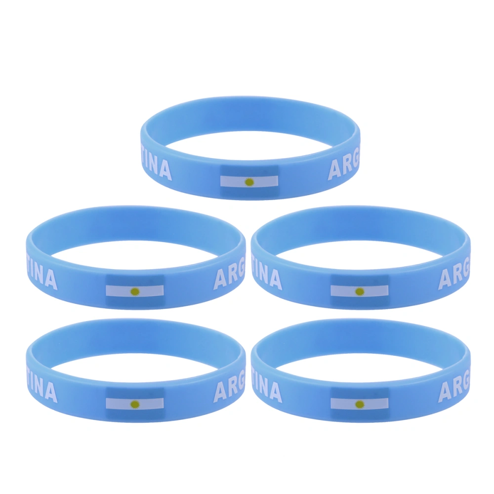 5pcs Country Flag Printed Wristband Chic Silicone Sports Bracelet Hand Ring Wristband for Sports Game Football Match (Argentina)