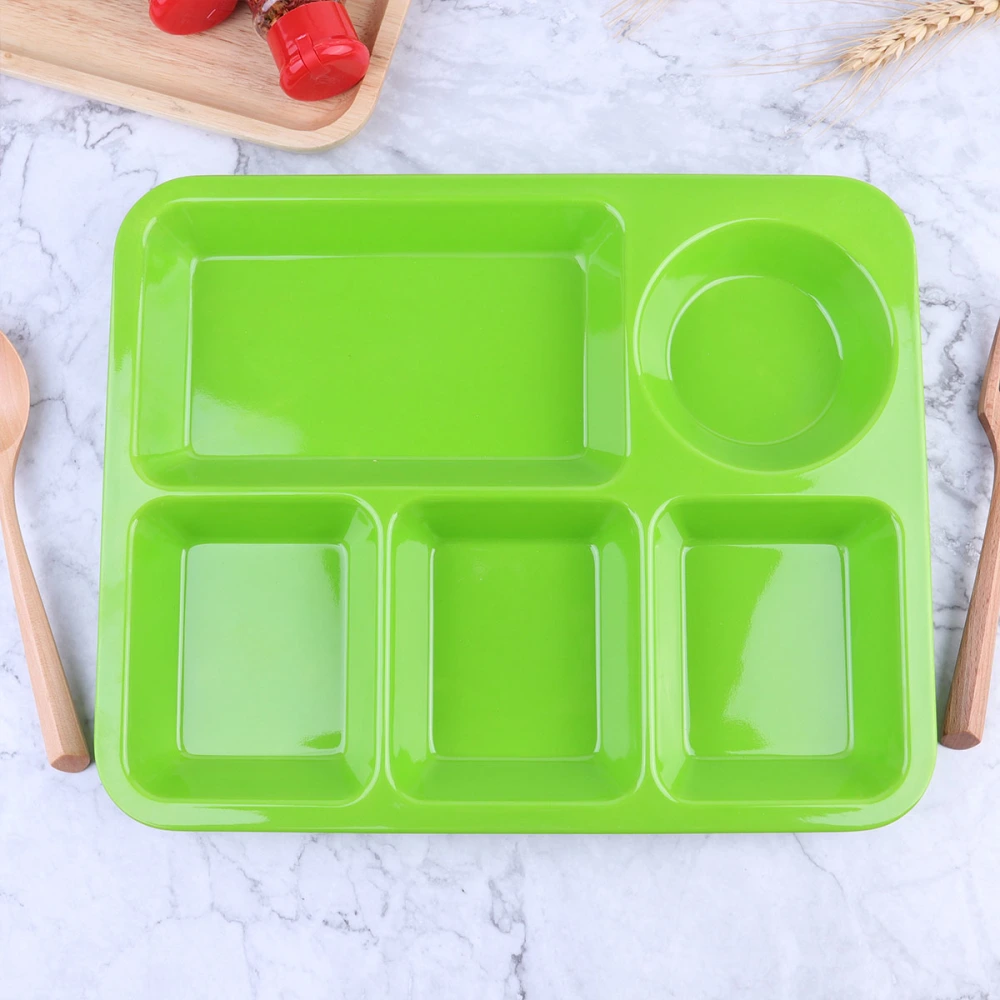 Plastic Separating Dish Divided Compartments Plate Anti-fall Rice Tray Practical Tableware for Home (Dark Green)