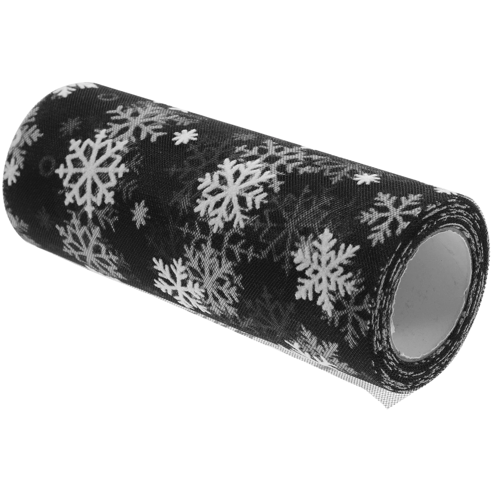 15cm 10Yards Christmas Snowflake Tulle Roll Glittering Organza Gauze Snowflake Ribbon for Christmas Decoration Gift Wrapping Party Decoration (Black)