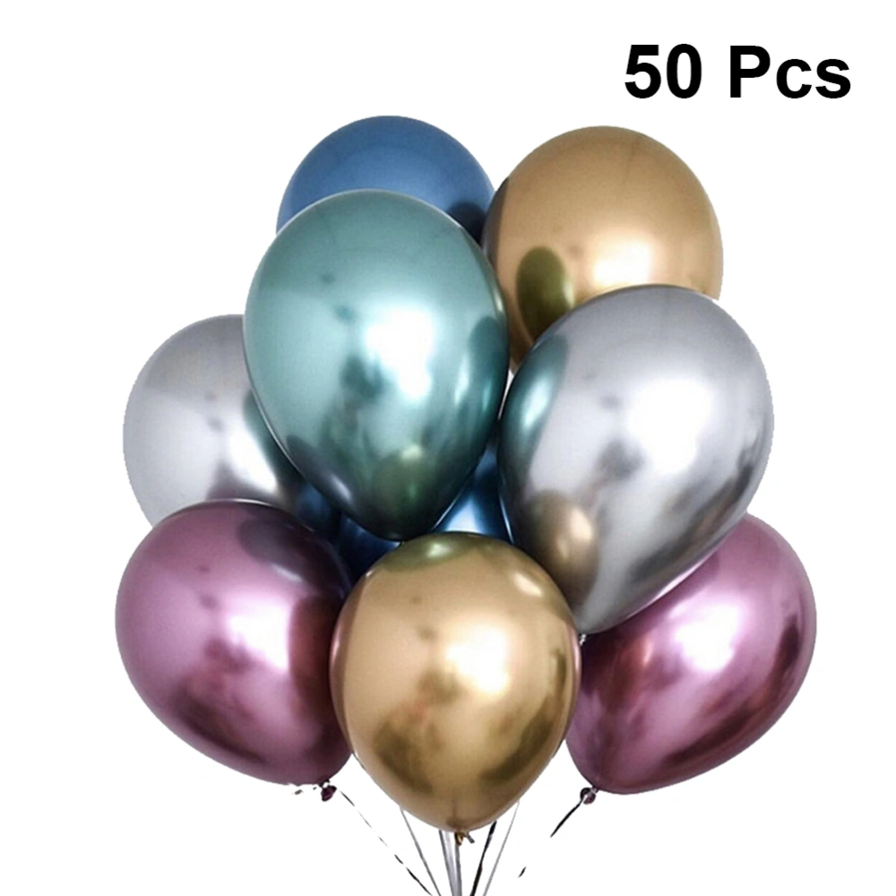 50pcs 10 Inches Latex Thicken Balloons Metallic Color Party Ornaments Supplies (Mixed Color)