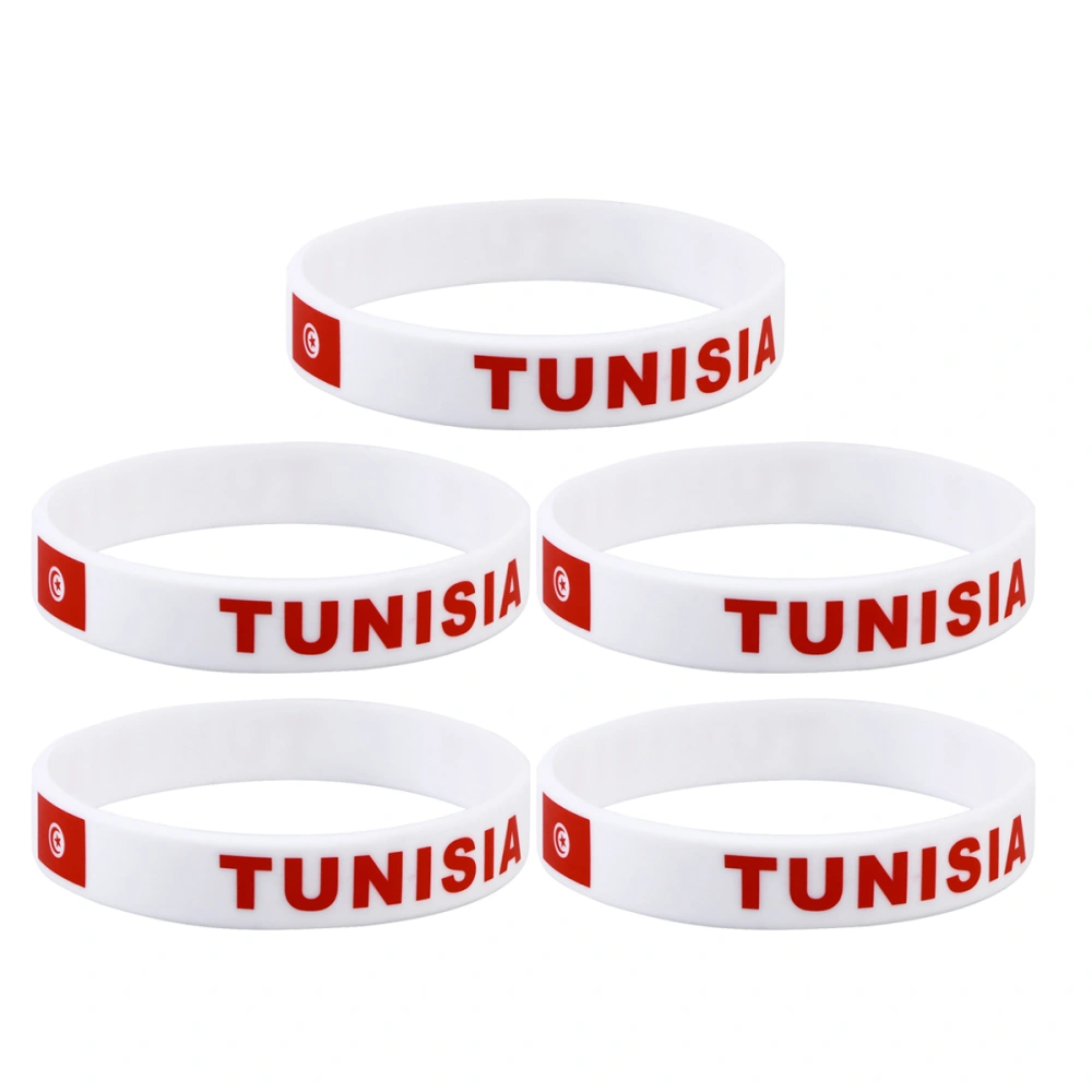 5pcs Country Flag Printed Wristband Chic Silicone Sports Bracelet Hand Ring Wristband for Sports Game Football Match (Tunisia)